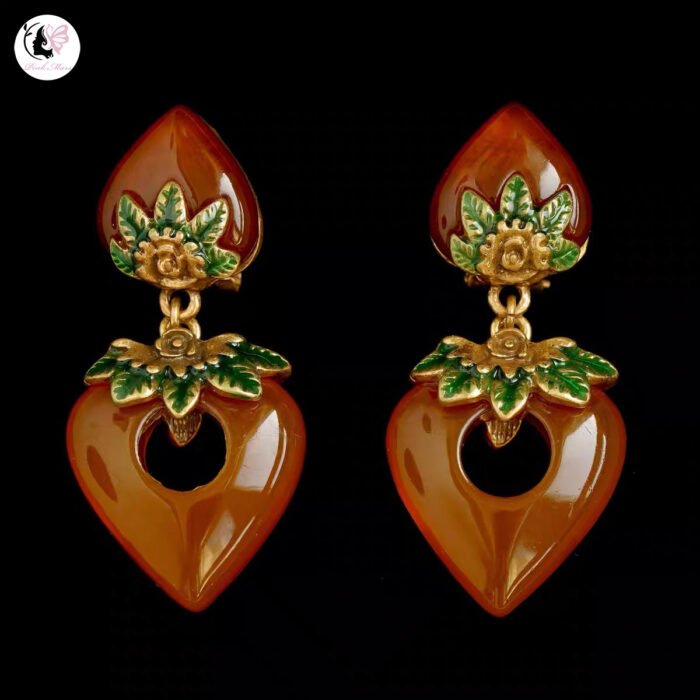 Vintage Orange Resin Heart Earring