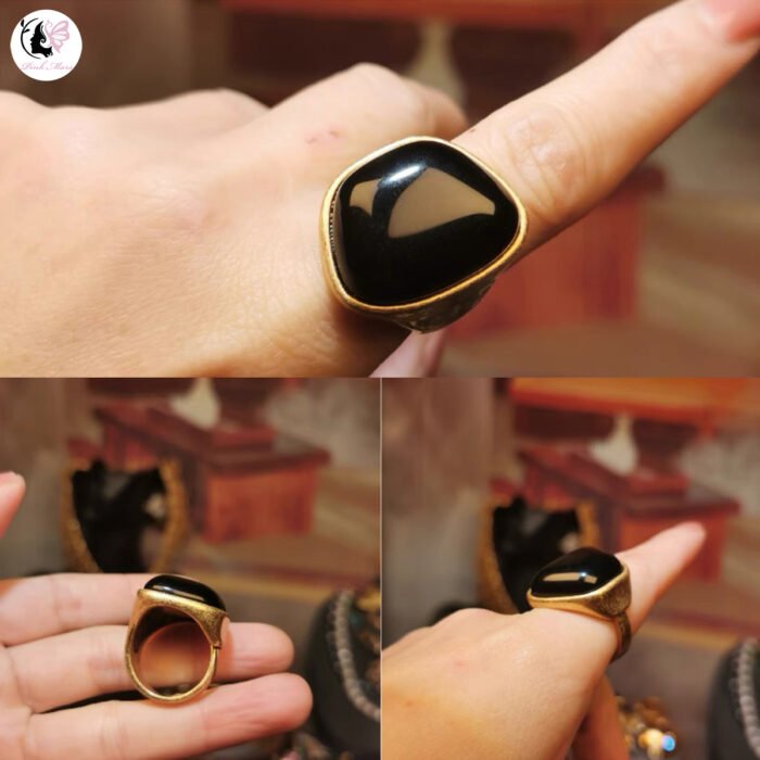 Vintage Retro Gold Black Irregular Ring