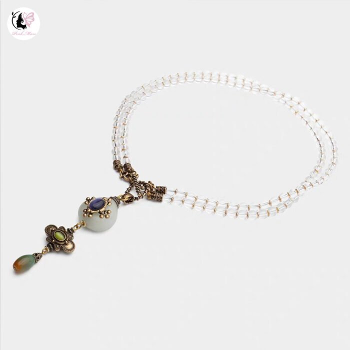 Vintage Transparent Glass and White Natural Stone Agate Bead Necklace - Image 2