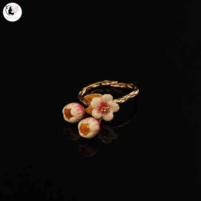 Vintage Hand-Painted Enamel Yellow and Pink Tulip Ring