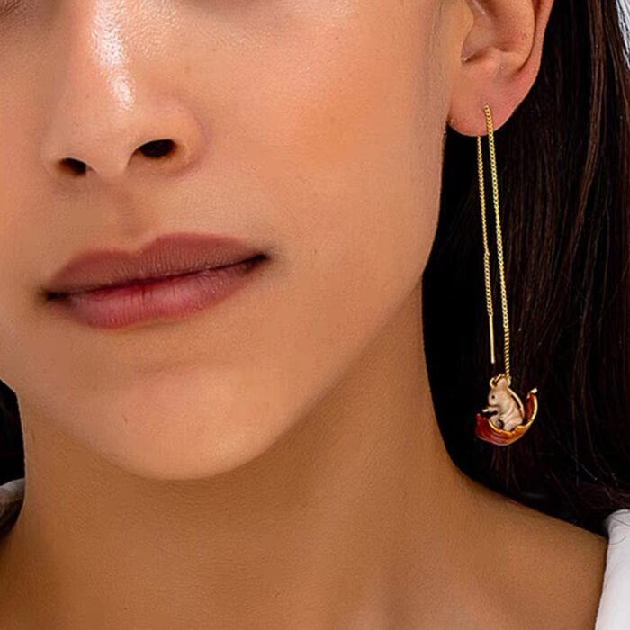 Vintage Hand-Painted Enamel Yellow Hamster Earrings - Image 3
