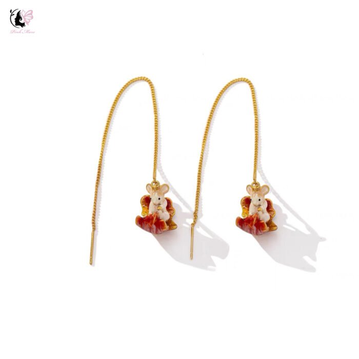 Vintage Hand-Painted Enamel Yellow Hamster Earrings